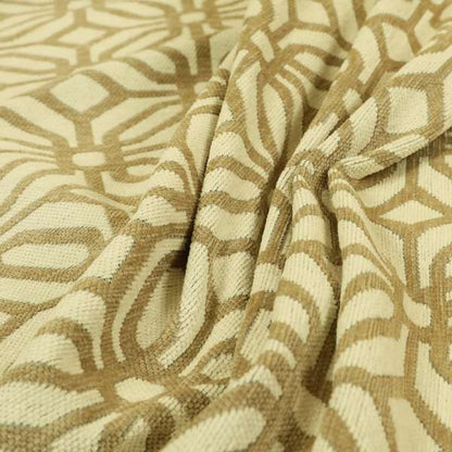 Brown Cream Colour Geometric Pattern Chenille Upholstery Fabric JO-815 - Made To Measure Curtains