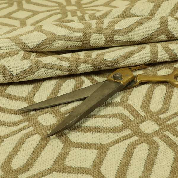 Brown Cream Colour Geometric Pattern Chenille Upholstery Fabric JO-815 - Made To Measure Curtains