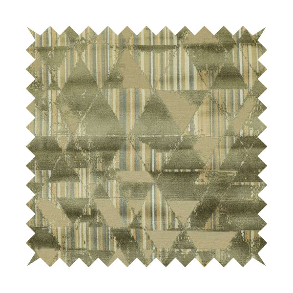 Triangle Modern Pattern In Green Brown Colour Velvet Upholstery Fabric JO-816 - Made To Measure Curtains