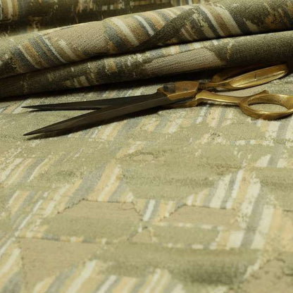 Triangle Modern Pattern In Green Brown Colour Velvet Upholstery Fabric JO-816 - Roman Blinds