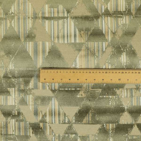 Triangle Modern Pattern In Green Brown Colour Velvet Upholstery Fabric JO-816 - Roman Blinds