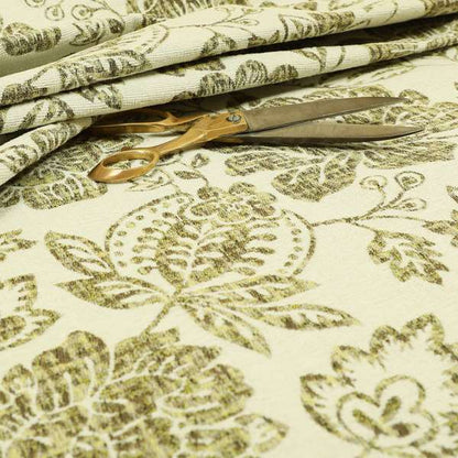 Floral Detailed Pattern In Green Colour Chenille Jacquard Furniture Fabric JO-817 - Made To Measure Curtains