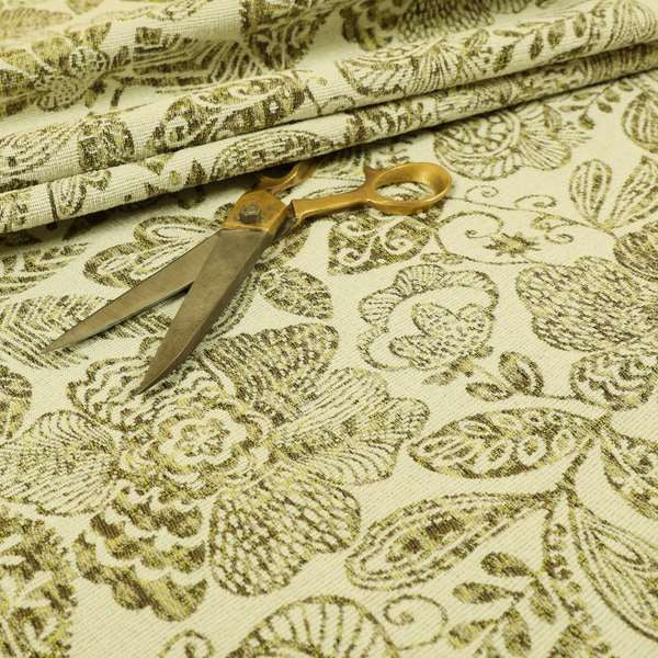 Floral Detailed Pattern In Green Colour Chenille Jacquard Furniture Fabric JO-820 - Roman Blinds