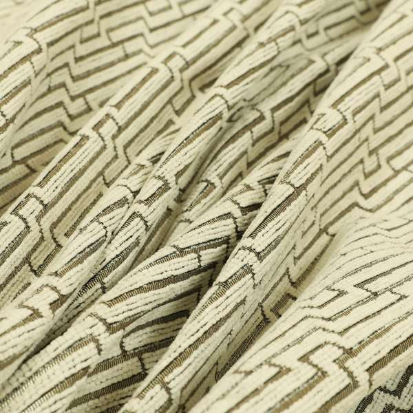 Cream Silver Shiny Striped 3D Geometric Pattern Soft Chenille Upholstery Fabric JO-821 - Made To Measure Curtains