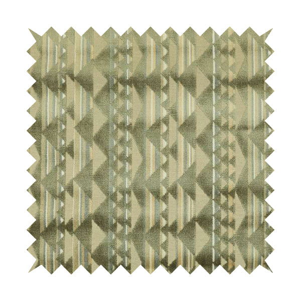 Le Triangle Pattern In Green Brown Colour Velvet Upholstery Fabric JO-823 - Made To Measure Curtains