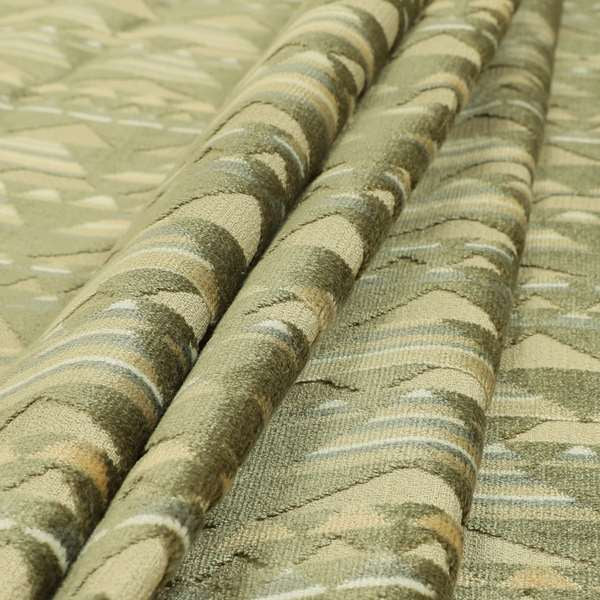 Le Triangle Pattern In Green Brown Colour Velvet Upholstery Fabric JO-823 - Roman Blinds