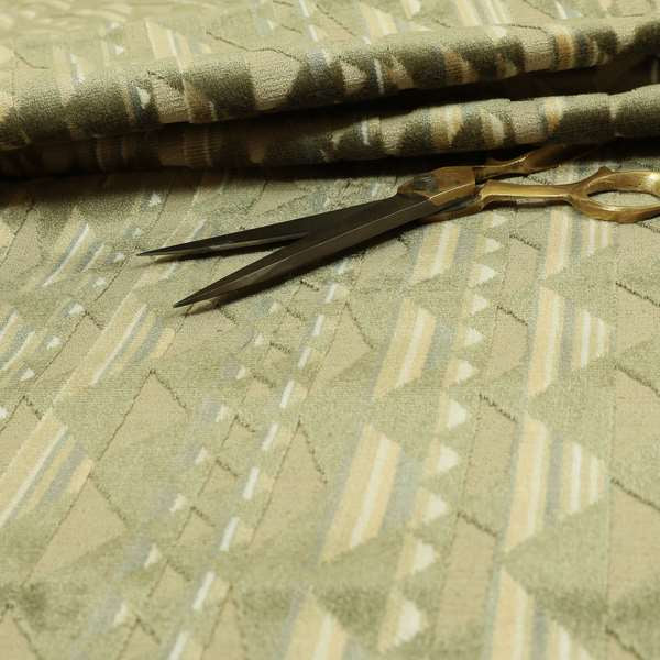 Le Triangle Pattern In Green Brown Colour Velvet Upholstery Fabric JO-823 - Made To Measure Curtains