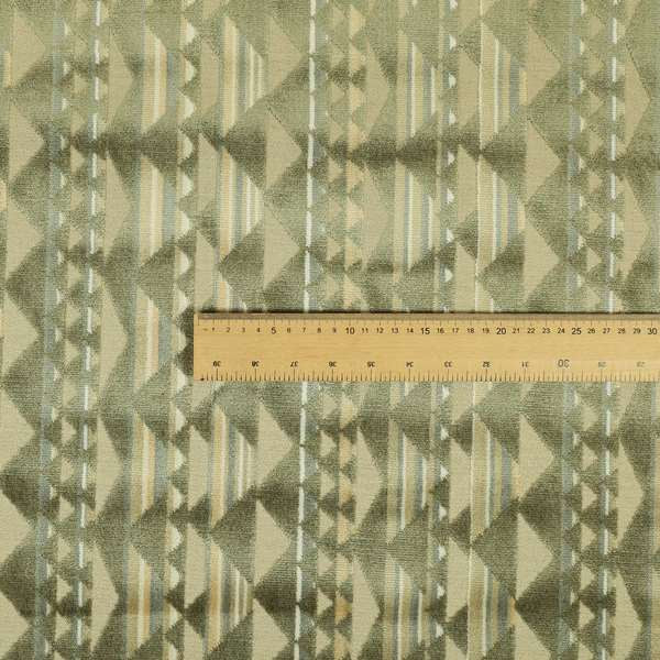 Le Triangle Pattern In Green Brown Colour Velvet Upholstery Fabric JO-823 - Made To Measure Curtains