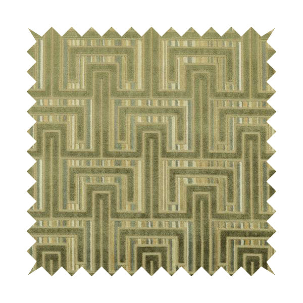 Maze Modern Pattern In Green Brown Colour Velvet Upholstery Fabric JO-824 - Made To Measure Curtains