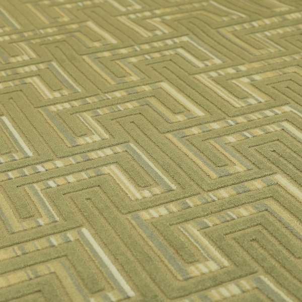 Maze Modern Pattern In Green Brown Colour Velvet Upholstery Fabric JO-824 - Made To Measure Curtains