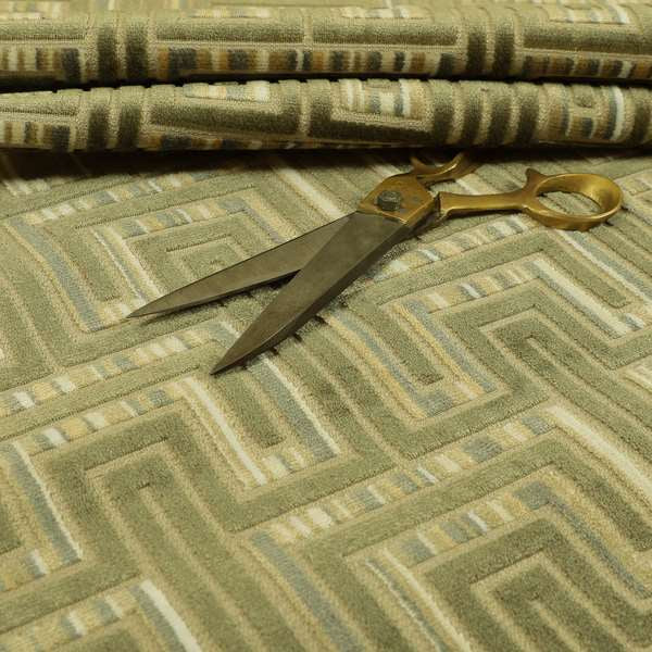 Maze Modern Pattern In Green Brown Colour Velvet Upholstery Fabric JO-824 - Roman Blinds