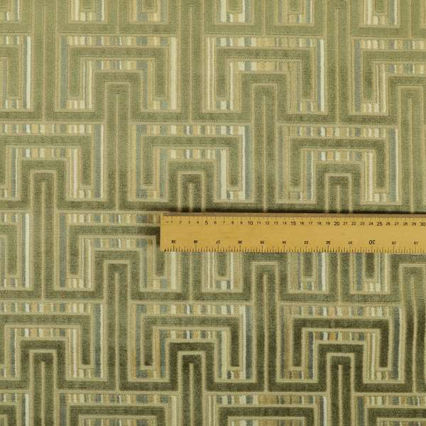 Maze Modern Pattern In Green Brown Colour Velvet Upholstery Fabric JO-824 - Roman Blinds