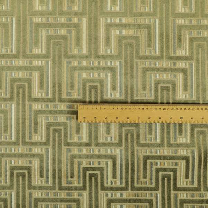 Maze Modern Pattern In Green Brown Colour Velvet Upholstery Fabric JO-824 - Made To Measure Curtains