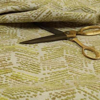 Geometric Wave Stripe Pattern Green Colour Chenille Upholstery Fabric JO-828 - Made To Measure Curtains