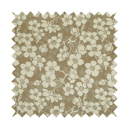 Saphira Cream Beige Small Floral Flower Design Woven Soft Chenille Upholstery Fabric JO-83