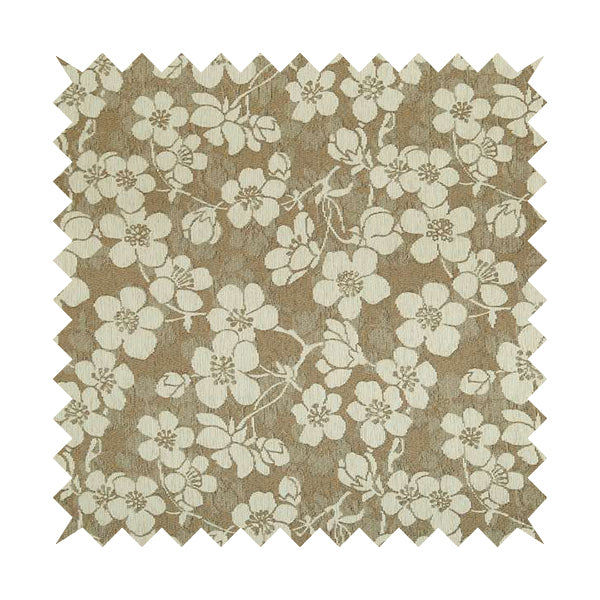 Saphira Cream Beige Small Floral Flower Design Woven Soft Chenille Upholstery Fabric JO-83 - Made To Measure Curtains