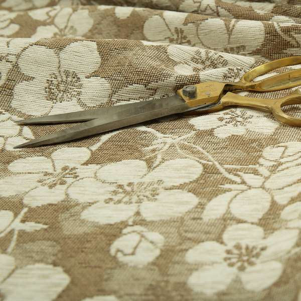 Saphira Cream Beige Small Floral Flower Design Woven Soft Chenille Upholstery Fabric JO-83 - Made To Measure Curtains