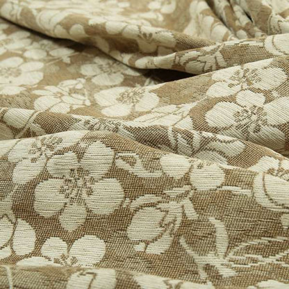 Saphira Cream Beige Small Floral Flower Design Woven Soft Chenille Upholstery Fabric JO-83 - Made To Measure Curtains