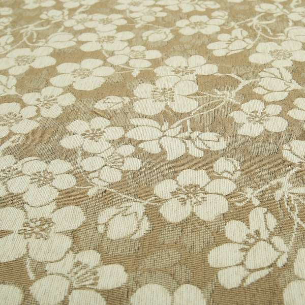 Saphira Cream Beige Small Floral Flower Design Woven Soft Chenille Upholstery Fabric JO-83 - Made To Measure Curtains