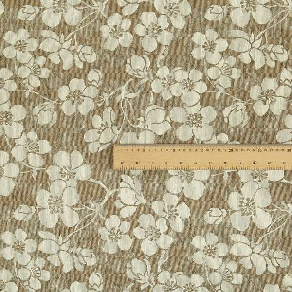 Saphira Cream Beige Small Floral Flower Design Woven Soft Chenille Upholstery Fabric JO-83 - Made To Measure Curtains