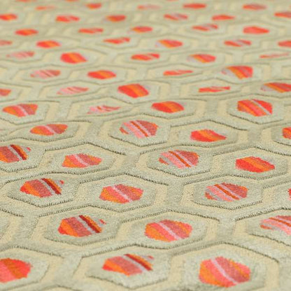 Modern Hexagon Pattern In Red Pink Grey Colour Velvet Upholstery Fabric JO-831 - Handmade Cushions