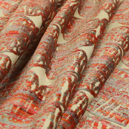 Modern Pattern In Grey Pink Red Colour Cut Velvet Upholstery Fabric JO-832 - Roman Blinds