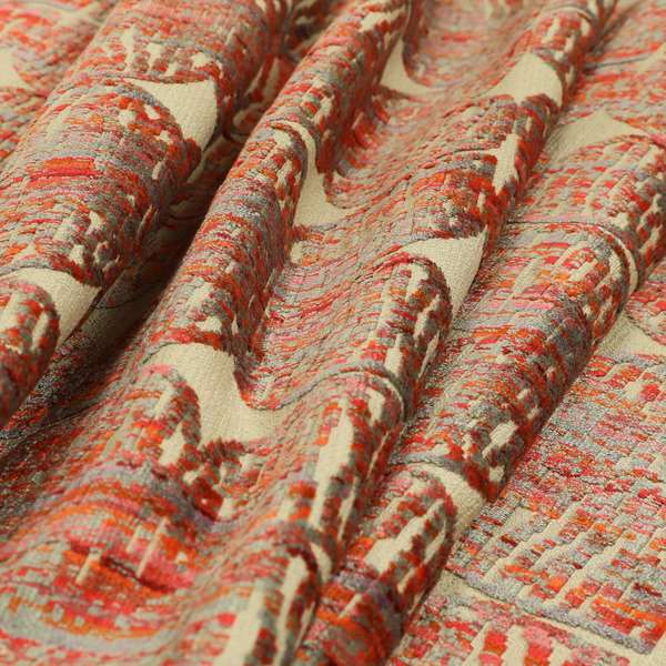 Modern Pattern In Grey Pink Red Colour Cut Velvet Upholstery Fabric JO-832 - Made To Measure Curtains