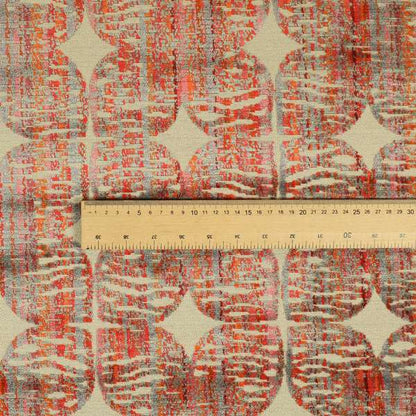 Modern Pattern In Grey Pink Red Colour Cut Velvet Upholstery Fabric JO-832 - Made To Measure Curtains