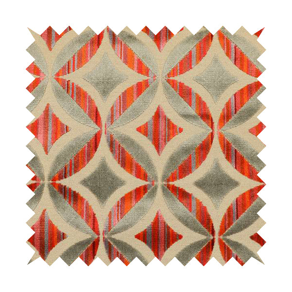 Oval Hexagon Pattern In Grey Pink Red Colour Velvet Upholstery Fabric JO-835 - Roman Blinds