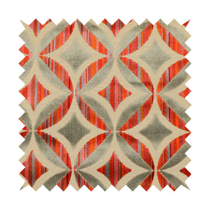 Oval Hexagon Pattern In Grey Pink Red Colour Velvet Upholstery Fabric JO-835 - Handmade Cushions