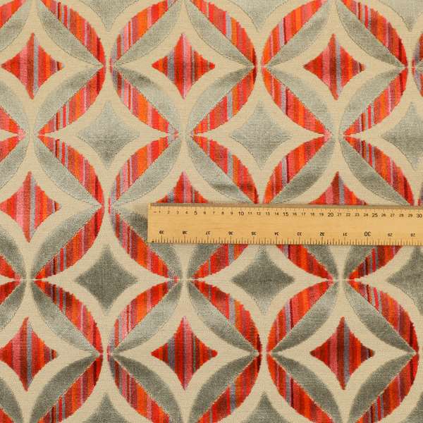 Oval Hexagon Pattern In Grey Pink Red Colour Velvet Upholstery Fabric JO-835 - Roman Blinds