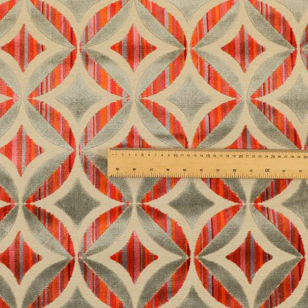 Oval Hexagon Pattern In Grey Pink Red Colour Velvet Upholstery Fabric JO-835
