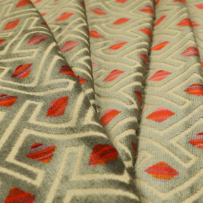 Grey Pink Red Hexagon Pattern Cut Velvet Upholstery Fabric JO-836 - Made To Measure Curtains