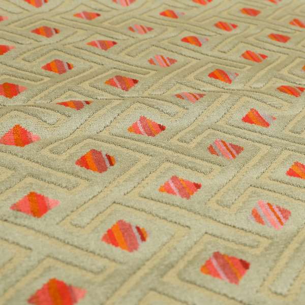 Grey Pink Red Hexagon Pattern Cut Velvet Upholstery Fabric JO-836 - Made To Measure Curtains