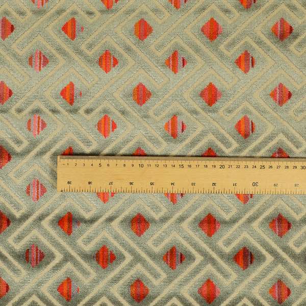 Grey Pink Red Hexagon Pattern Cut Velvet Upholstery Fabric JO-836 - Made To Measure Curtains