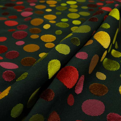 Spotted Geometric Pattern Black Background Multicolored Velvet Upholstery Fabric JO-841 - Roman Blinds