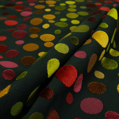 Spotted Geometric Pattern Black Background Multicolored Velvet Upholstery Fabric JO-841 - Made To Measure Curtains