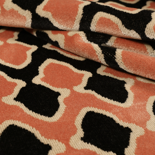 Pink Black Cream Colour Geometric Pattern Soft Velvet Upholstery Fabric JO-842 - Made To Measure Curtains