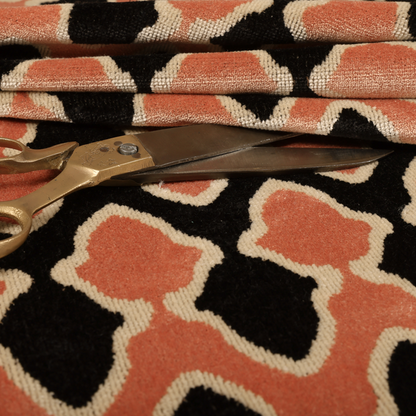 Pink Black Cream Colour Geometric Pattern Soft Velvet Upholstery Fabric JO-842 - Roman Blinds