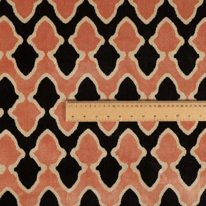 Pink Black Cream Colour Geometric Pattern Soft Velvet Upholstery Fabric JO-842 - Roman Blinds