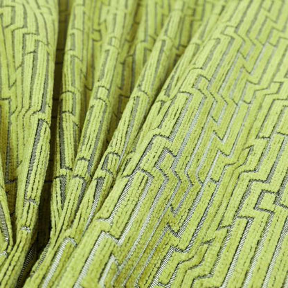 Green Silver Shiny Geometric Modern Pattern Soft Chenille Upholstery Fabric JO-846 - Made To Measure Curtains