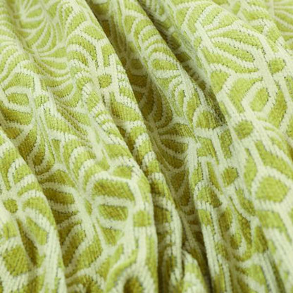 Green White Colour Square Medallion Patttern Chenille Upholstery Fabric JO-847 - Roman Blinds