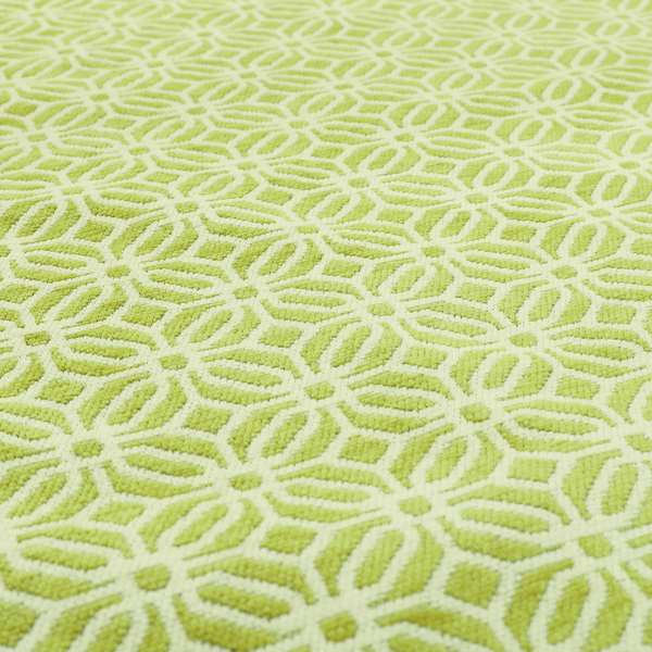 Green White Colour Square Medallion Patttern Chenille Upholstery Fabric JO-847 - Made To Measure Curtains