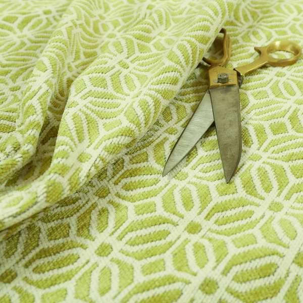 Green White Colour Square Medallion Patttern Chenille Upholstery Fabric JO-847 - Roman Blinds