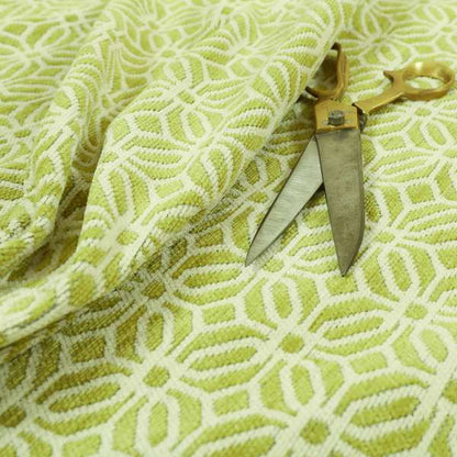 Green White Colour Square Medallion Patttern Chenille Upholstery Fabric JO-847 - Made To Measure Curtains