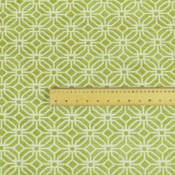 Green White Colour Square Medallion Patttern Chenille Upholstery Fabric JO-847 - Roman Blinds