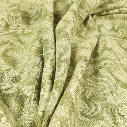 Rowan Leafs Floral Theme Green Colour Pattern Chenille Jacquard Fabric JO-849 - Roman Blinds