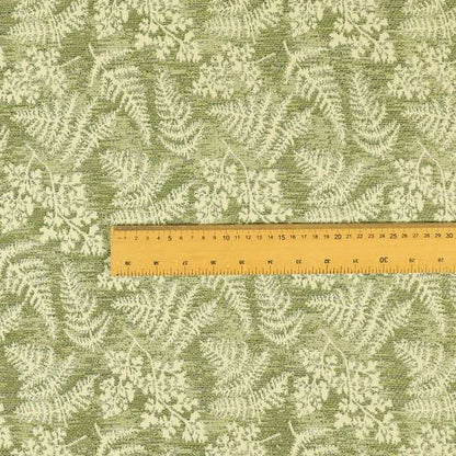 Rowan Leafs Floral Theme Green Colour Pattern Chenille Jacquard Fabric JO-849 - Roman Blinds