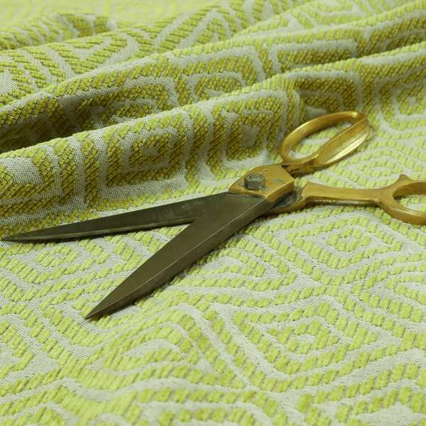 Geometric Diamond Modern Pattern In Green Colour Chenille Upholstery Fabric JO-853 - Made To Measure Curtains