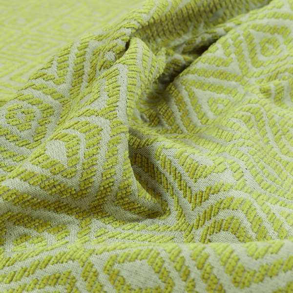 Geometric Diamond Modern Pattern In Green Colour Chenille Upholstery Fabric JO-853 - Made To Measure Curtains